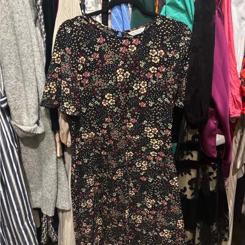 Miss Selfridge Black Floral Midi Dress